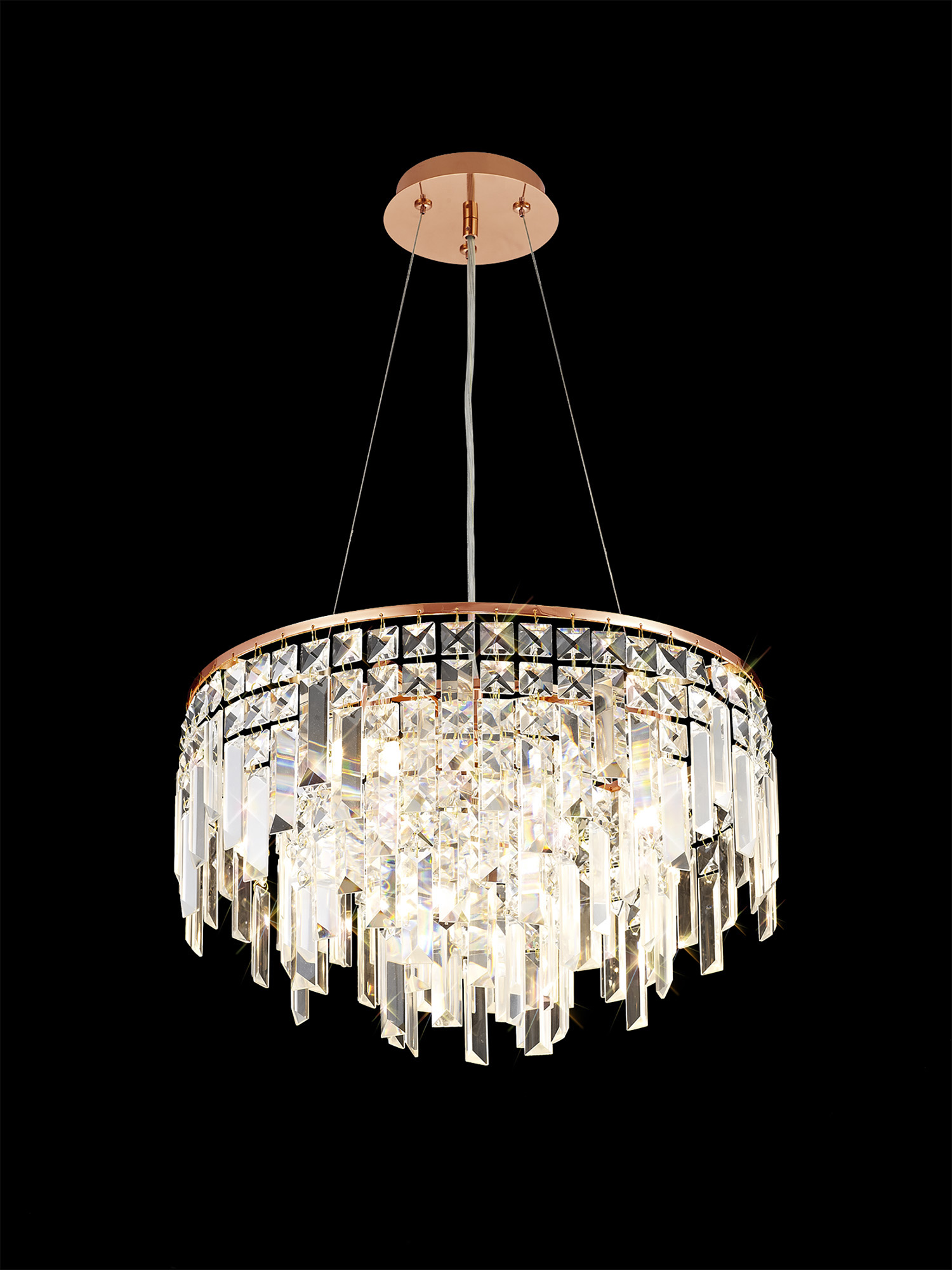 Maddison Rose Gold Crystal Ceiling Lights Diyas Ringed & Square Crystal Fittings Maddison Rose Gold Crystal Ceiling Lights Diyas Ringed & Square Crystal Fittings